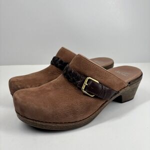 Dansko Brown Leather Mules with Braided Strap
